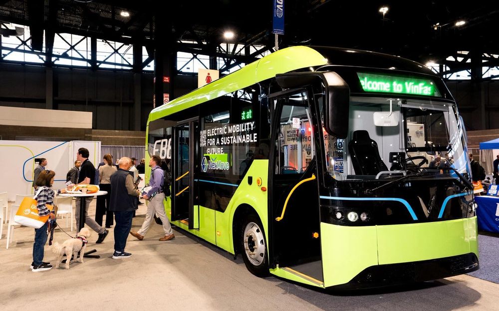 An electric bus on display at the NexMove launch